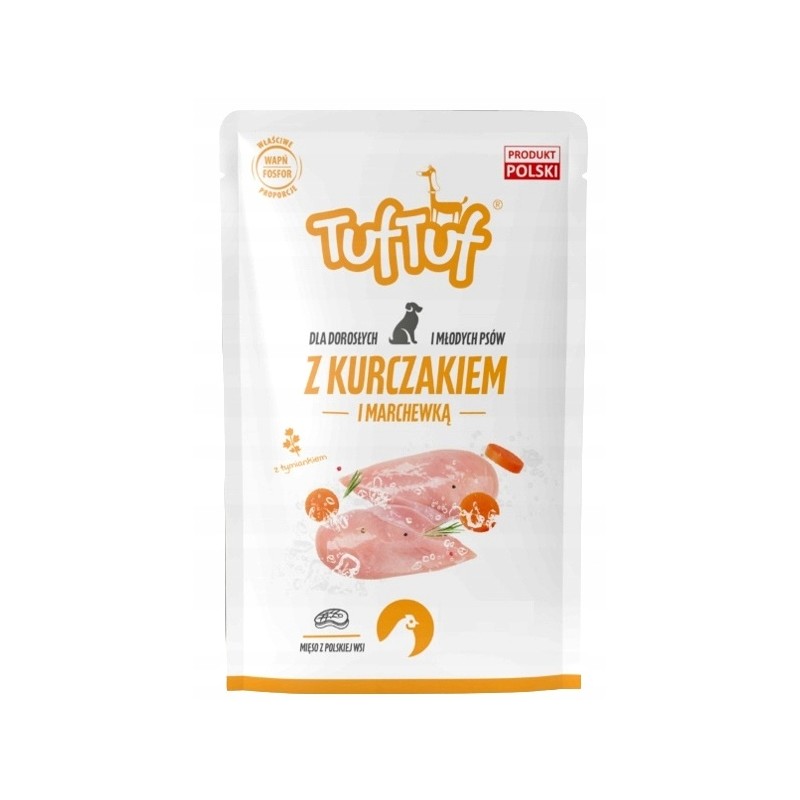 MOKRA KARMA DLA PSA TUFTUF SASZETKI MIĘSO KURCZAK MARCHEWKA 24x300g