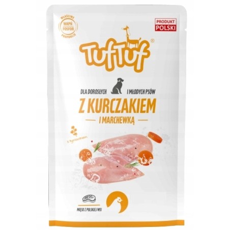 MOKRA KARMA DLA PSA TUFTUF SASZETKI MIĘSO KURCZAK MARCHEWKA 12x300g