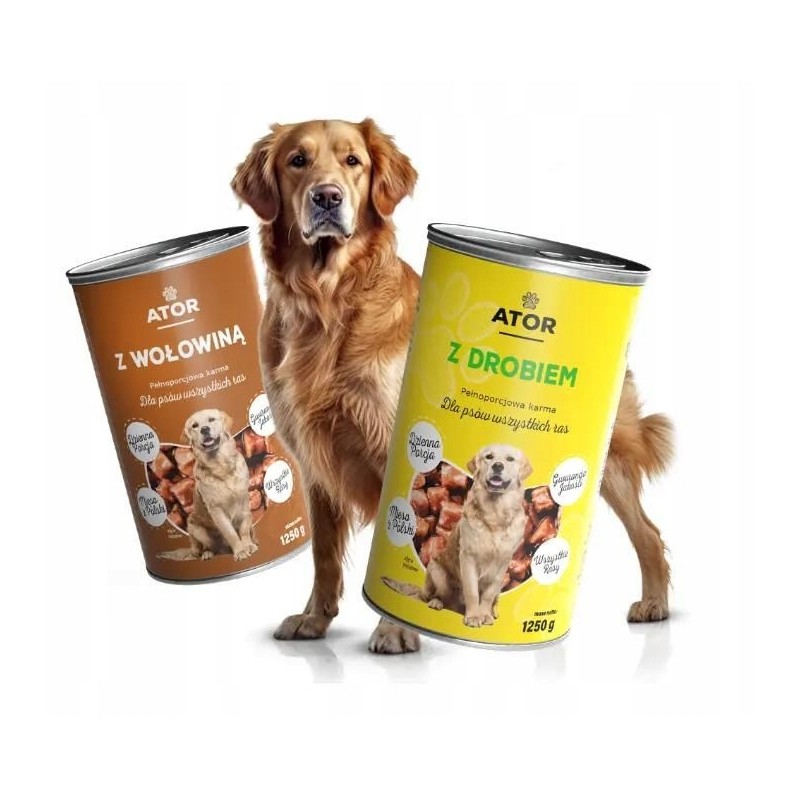 ATOR Mokra karma dla psa drób wołowina mix puszka zestaw 12x1250g