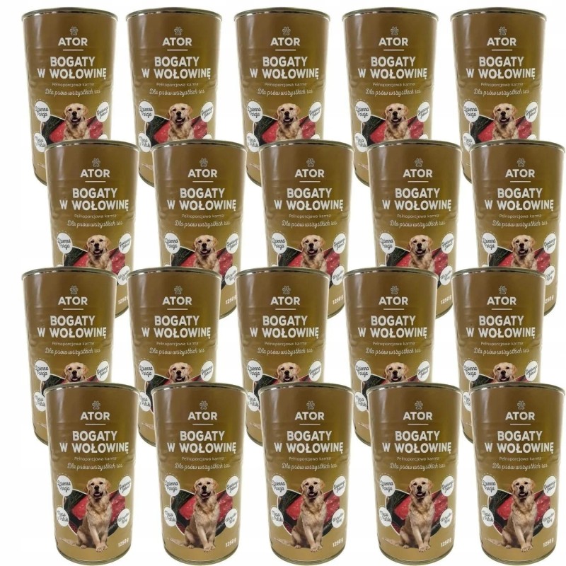 ATOR Mokra karma dla psa wołowina puszka zestaw 24x1250g