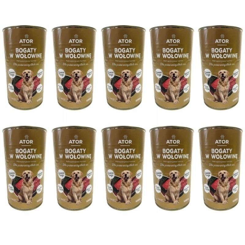 ATOR Mokra karma dla psa wołowina puszka zestaw 12x1250g