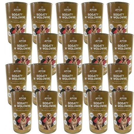 ATOR Mokra karma dla psa wołowina puszka zestaw 20x1250g