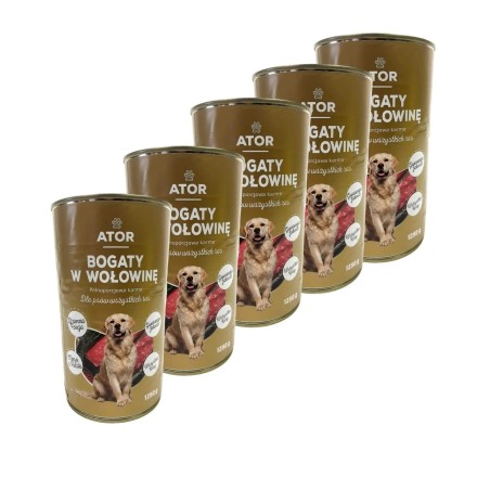 ATOR Mokra karma dla psa wołowina puszka zestaw 5x1250g