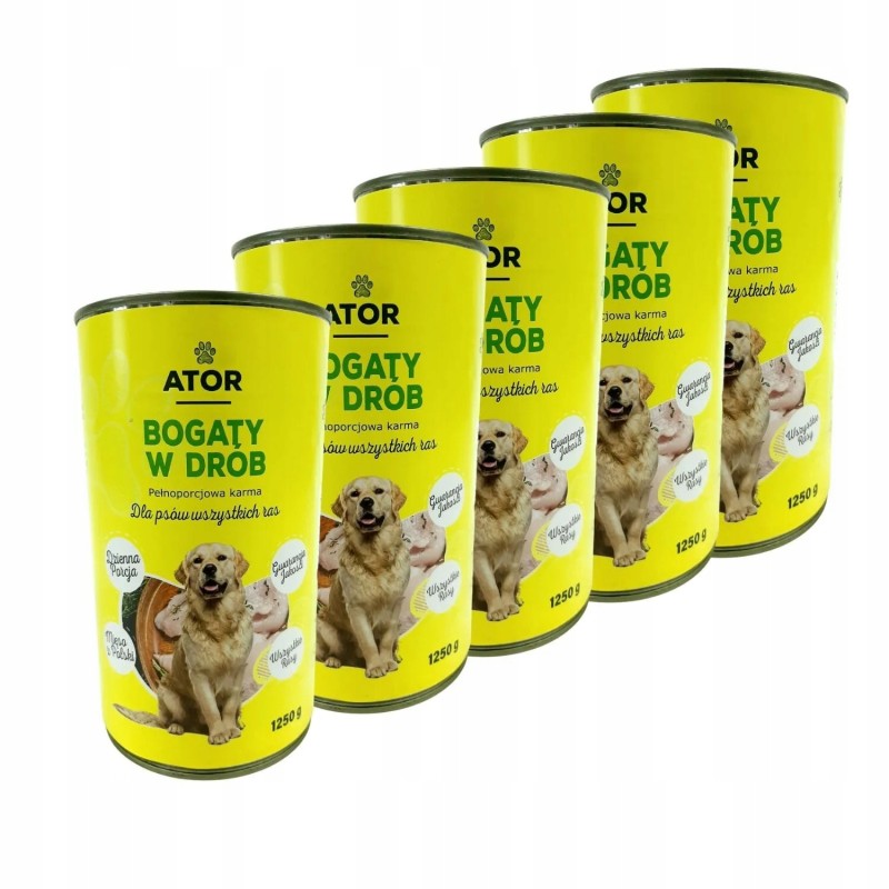 ATOR Mokra karma dla psa drób puszka zestaw 5x1250g