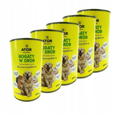 ATOR Mokra karma dla psa drób puszka zestaw 5x1250g