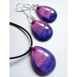 Komplet biżuterii różowo-fioletowo-granatowy