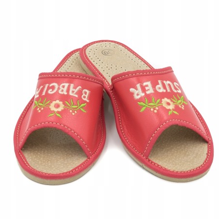 Wygodne Kapcie Skórzane Pantofle Super Babcia 41