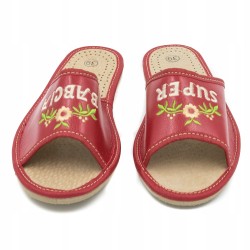 Wygodne Kapcie Skórzane Pantofle Super Babcia 37