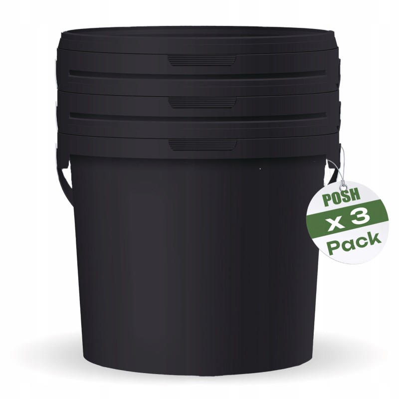5 x 3L Wiaderko Plastikowe wiadro z pokrywą ATEST spożywcze 3 Litry CZARNE