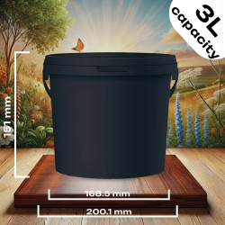5 x 3L Wiaderko Plastikowe wiadro z pokrywą ATEST spożywcze 3 Litry CZARNE