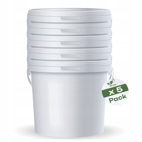 5 x 5L Wiaderko Plastikowe wiadro z pokrywą ATEST spożywcze 5 Litrów BIAŁE