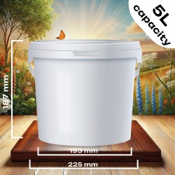 5 x 5L Wiaderko Plastikowe wiadro z pokrywą ATEST spożywcze 5 Litrów BIAŁE