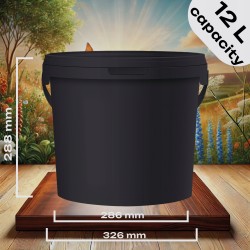 12L Wiaderko Plastikowe wiadro z pokrywą ATEST spożywcze 12 Litrów CZARNE