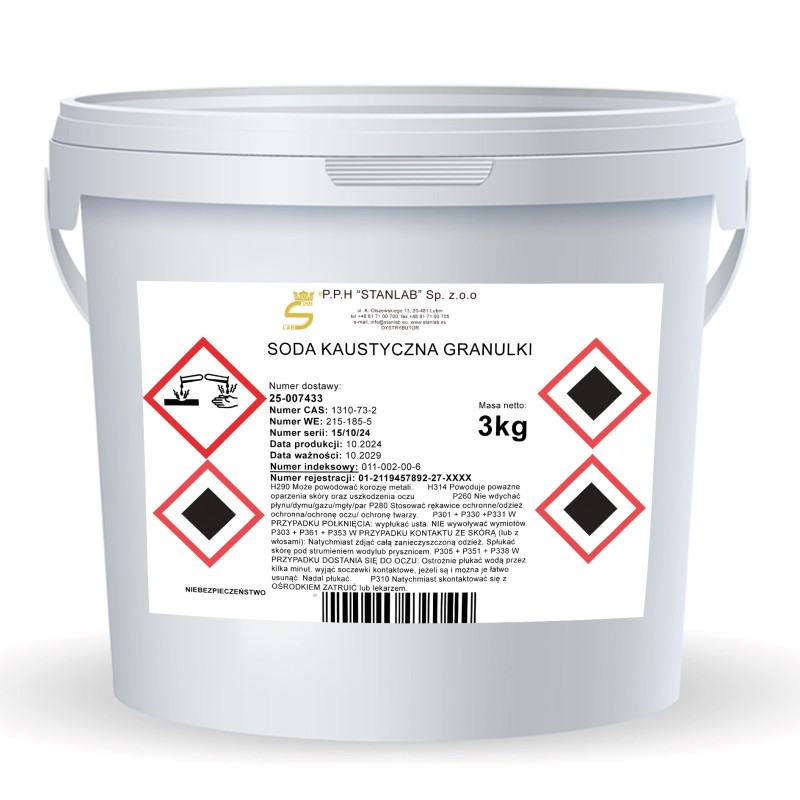SODA KAUSTYCZNA WIADERKO DO RUR WODOROTLENEK SODU 3KG