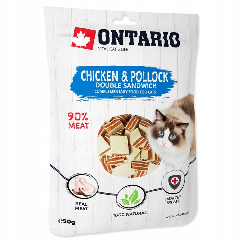 ONTARIO CHICKEN & POLLOCK PRZYSMAK SMACZKI DLA KOTA KURCZAK I MINTAJ 50g