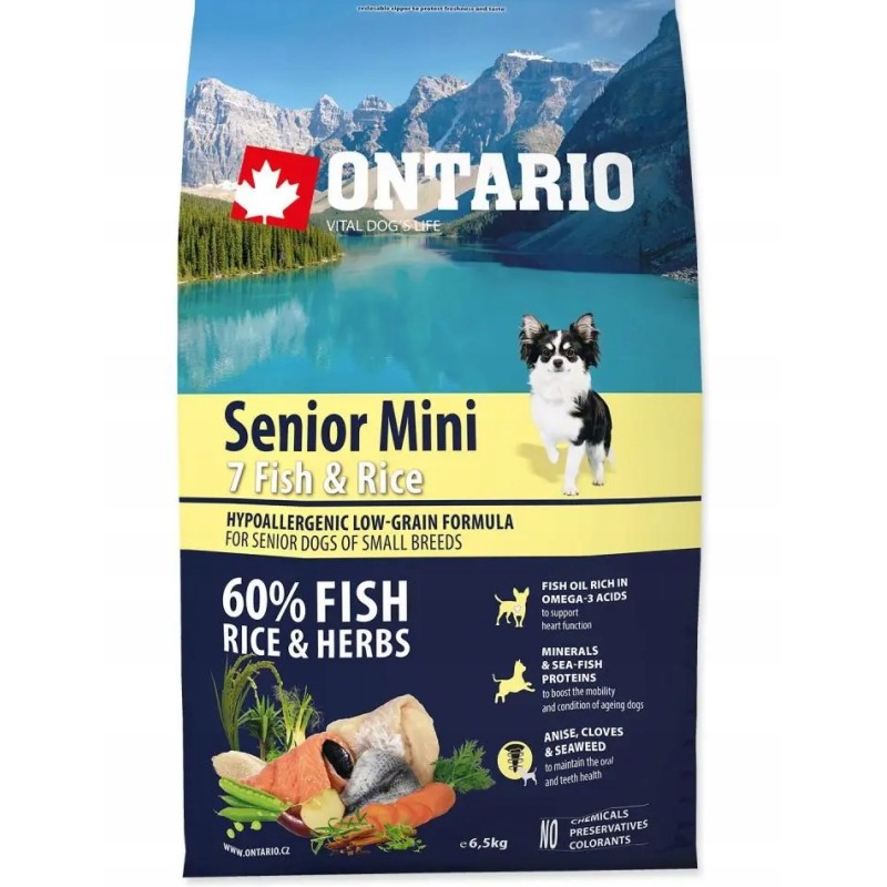 ONTARIO SENIOR MINI 7 Ryb z ryżem 6,5 kg karma sucha dla psów ras małych