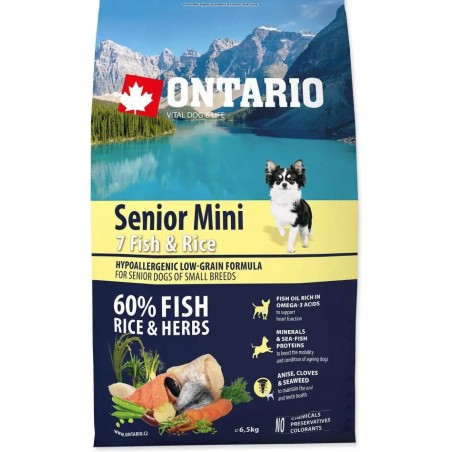 ONTARIO SENIOR MINI 7 Ryb z ryżem 6,5 kg karma sucha dla psów ras małych