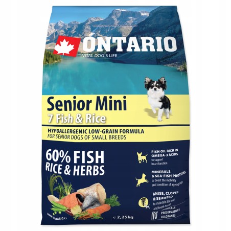 Ontario Mini Senior 7 Fish & Rice sucha karma dla psów małe rasy 2,25kg