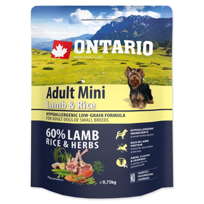 Ontario Adult Mini karma sucha dla małych psów z jagnięciną 750g