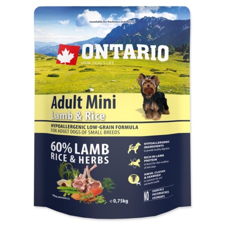 Ontario Adult Mini karma sucha dla małych psów z jagnięciną 750g