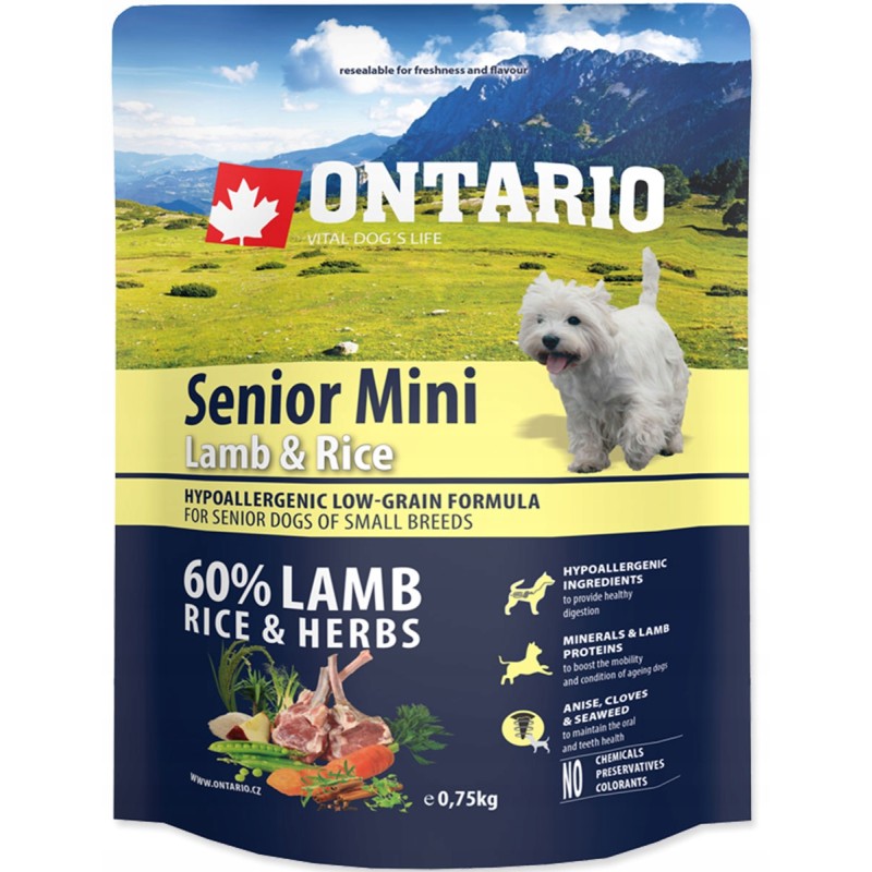 ONTARIO SENIOR MINI sucha karma dla małych psów z jagnięciną 750g