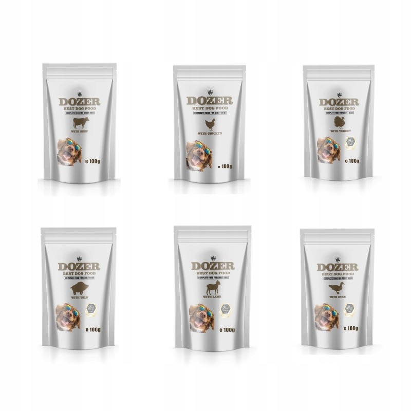 Dozer Mokra karma Mix Smaków Classic Premium 30x100g  (5 razy WÓŁ + KURA + INDYK + JAGNIE + KACZKA + DZIK)