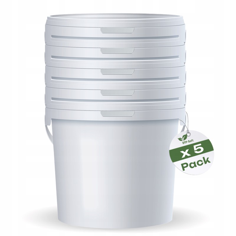 5x 5L Wiaderko Plastikowe wiadro z pokrywą ATEST spożywcze BIAŁE