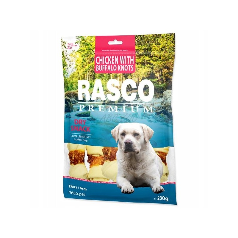 Rasco PREMIUM WĘZŁY KOŚCI DLA PSA kurczak z bawolą skórą smakołyk 15 sztuk