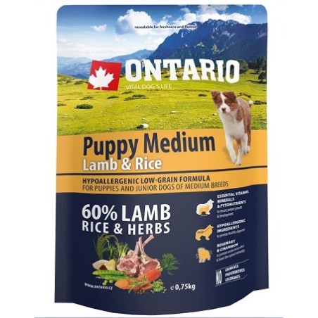 Ontario Puppy Medium karma sucha dla szczeniaków z jagnięciną 750g