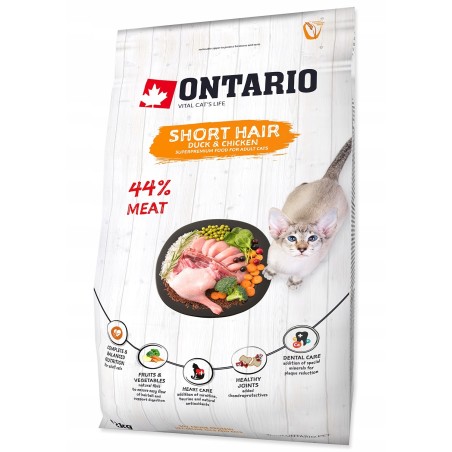 ONTARIO Cat Short Hair sucha karma dla kotów krótkowłosych kaczka 2kg
