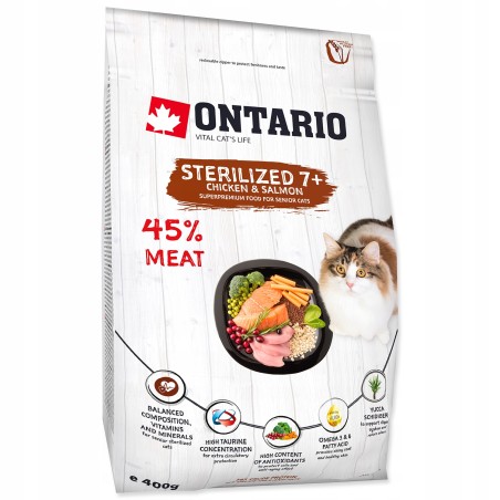 ONTARIO STERILIZED 7+ KARMA SUCHA DLA KOTÓW STERYLIZOWANYCH KURCZAK 400g