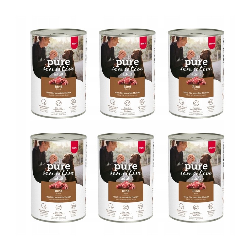 Mera PURE Sensitive puszka mokra karma dla psa bogata w wołowinę 6x400g