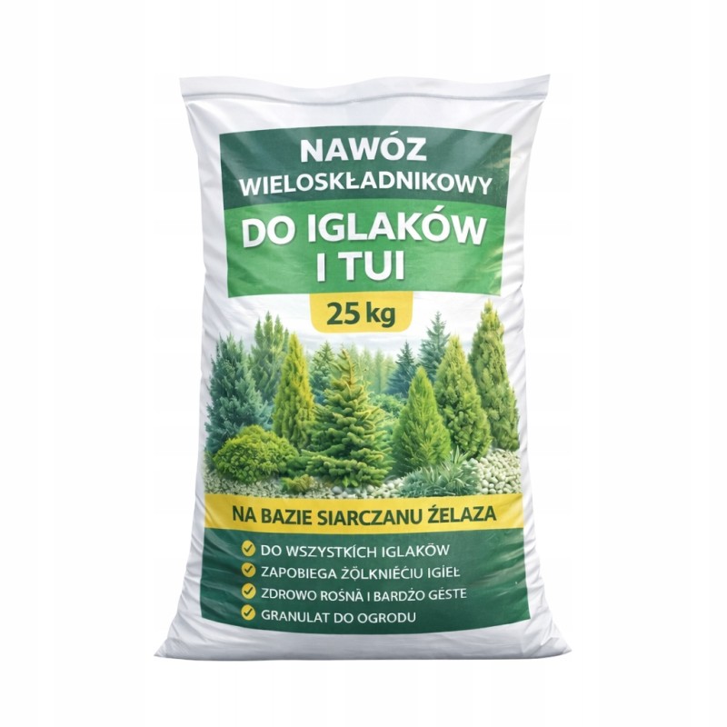 25kg Nawóz do Tui Iglaków Cisów wiosenny Regeneracyjny Przeciw Brązowieniu