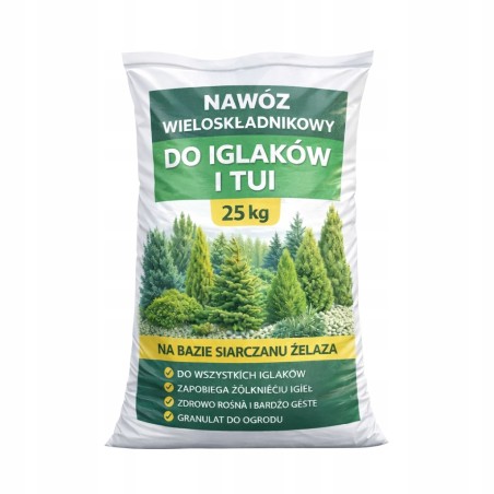 25kg Nawóz do Tui Iglaków Cisów wiosenny Regeneracyjny Przeciw Brązowieniu