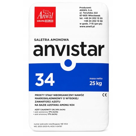 Nawóz saletra amonowa Anvistar 34N granulowany mineralny azot 25 kg ANWIL